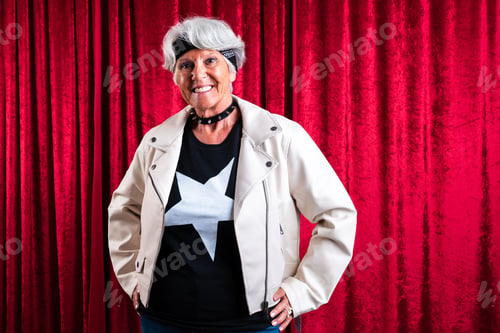 Preview: Beautiful senior woman with gray hair portrait in studio