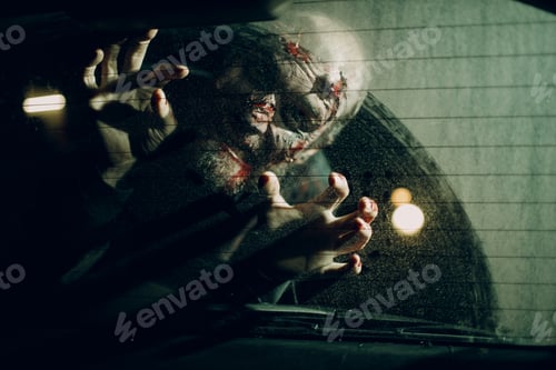 Preview: Zombie looking in the car window in the night