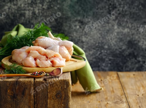 Preview: raw chicken meat on a cutting board