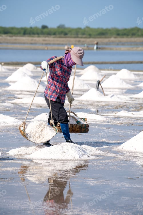 Preview: Local people working on the salt flats in Phetchaburi, Thailand, Asia