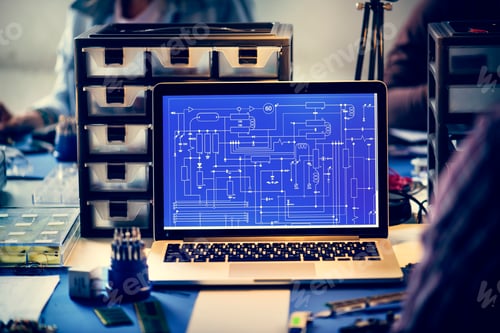 Preview: Computer laptop showing electronic circuit pattern