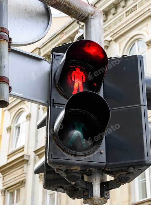 Preview: Vertical shot of stop walking sign