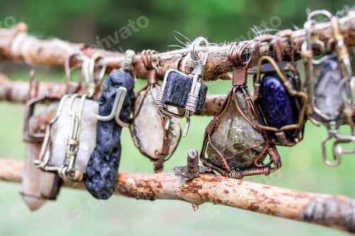 Preview: Handmade craft jewelry from metal and natural stones. Handcraft precious item. Jewelry accessories.