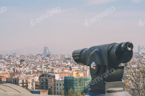 Preview: Observation platform with binoculars overlooking Sagrada de Familia in Barcelona