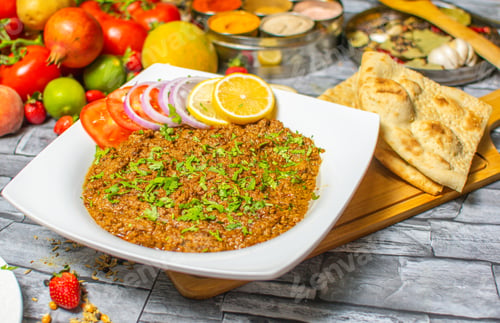 Preview: Seekh kabab Fry served in plate with Salad & Nan