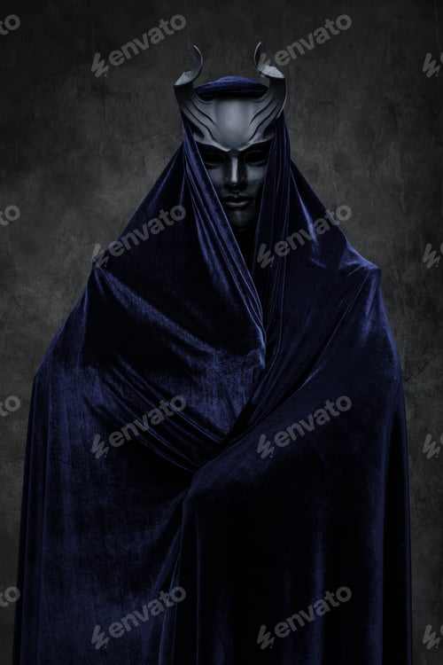 Preview: Cultist of secret organization with mantle and devil mask