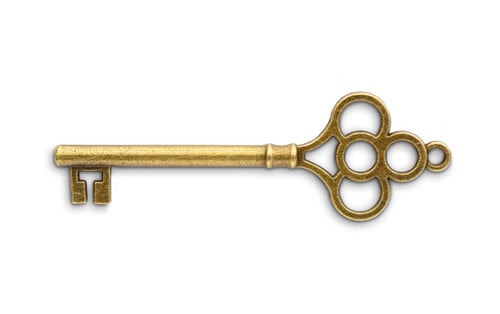 Preview: Vintage golden skeleton key isolated on white background