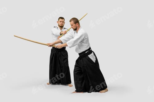 Preview: Two Caucasian Men Are Practicing Aikido With Bokken (Isolation Path Included)