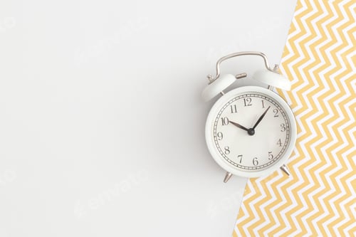 Preview: Alarm clock. Top view with copy space. Flat lay. Back to school concept.