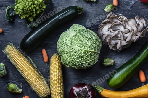 Preview: Organic Vegetables On Wooden Table. Top View