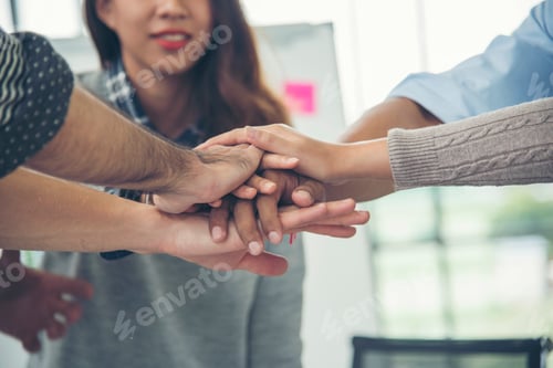 Preview: Diversity multiethnic high five group of business people success team hands together