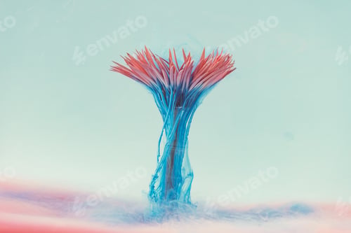 Preview: Pink daisy flower with pastel blue ink. Creative abstract spring nature. Summer bloom concept.
