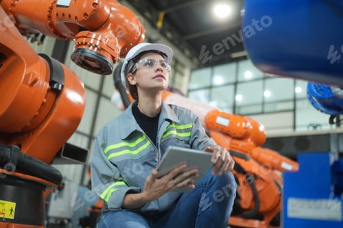 Preview: Tech industry. Business industry technology, people and tech. Engineer working in factory.