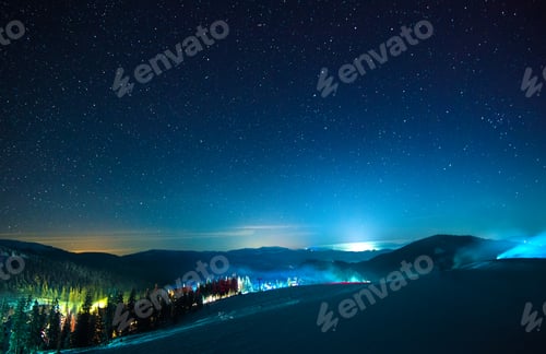 Preview: The resort ski resort illuminated at night
