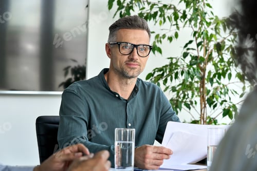 Preview: Man in Business Meeting Holding Documents