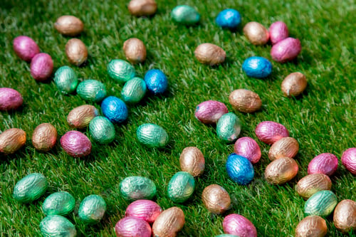 Preview: color Chocolate Easter eggs on a grass