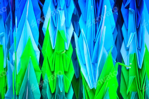 Preview: Colorful paper cranes origami japan blue green