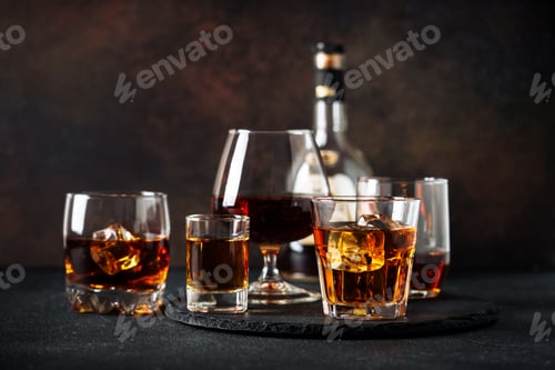 Preview: Strong alcohol drink. Whisky, rum, tequila, cognac