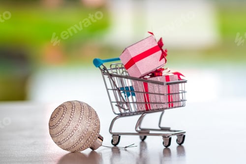 Preview: Mini Shopping Cart Filled with Christmas Gifts