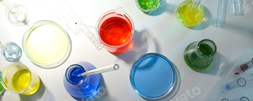 Preview: Concept of science and research with laboratory accessories, top view