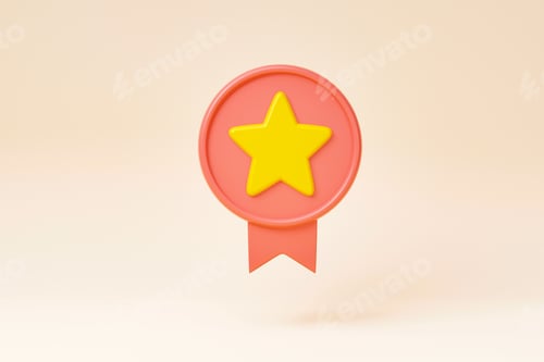 Preview: 1 Star Rating concept, Isolated icon on background, 3d rendering.