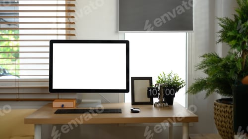 Preview: Workspace computer empty screen on office table