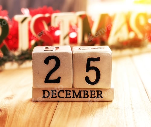 Preview: Calendar Set On The 25 Of December On Wooden Background