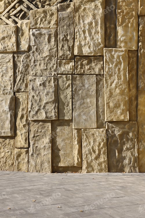 Preview: pattern yellow color of ancient style design decorative uneven cracked real stone wall surface