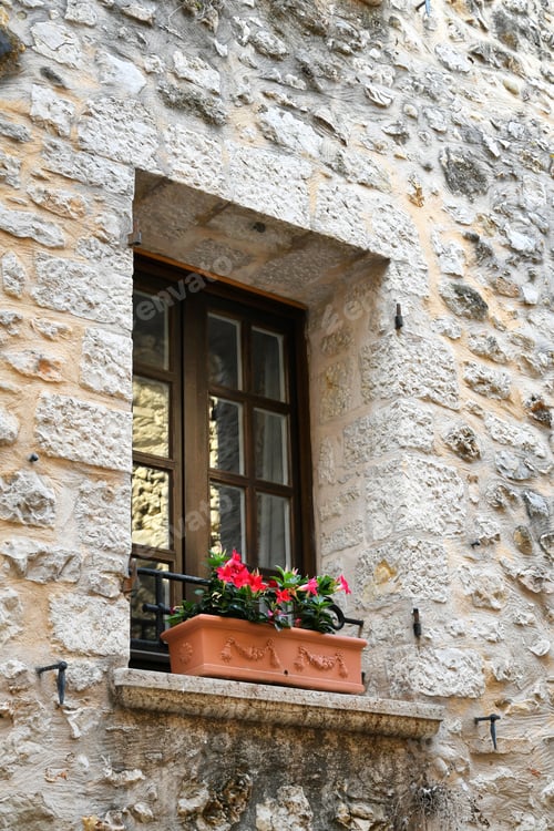 Preview: Window in France Europe with colorful flowers