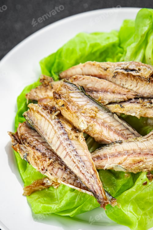 Preview: mackerel can salad seafood fresh tasty food dish gourmet food background on the table rustic food