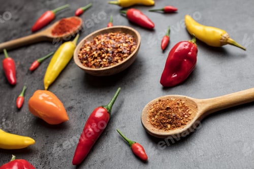 Preview: Variety of fresh and dried chili peppers