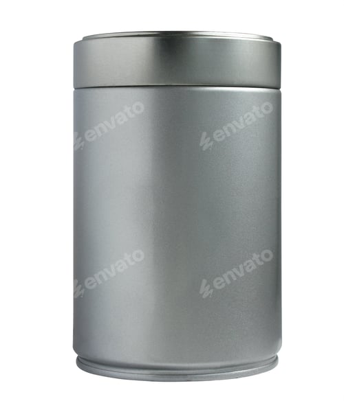 Silver Metallic Canister on a White Background