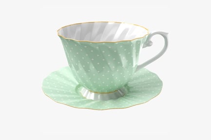 Preview: Elegant Tea Cup & Saucer, Mint Green with Polka Dots