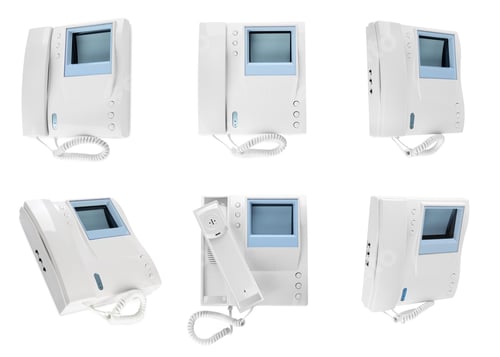Preview: Intercom base stations with handsets on white background, collage