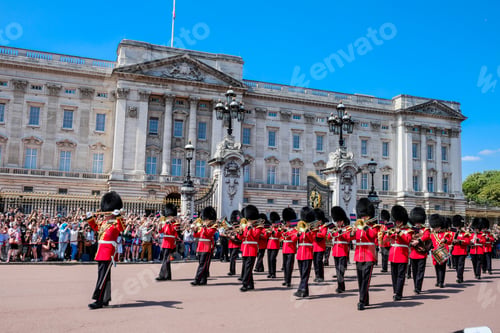 Preview: British Royal Guards and The Military Band perform at Buckingham Palace, London