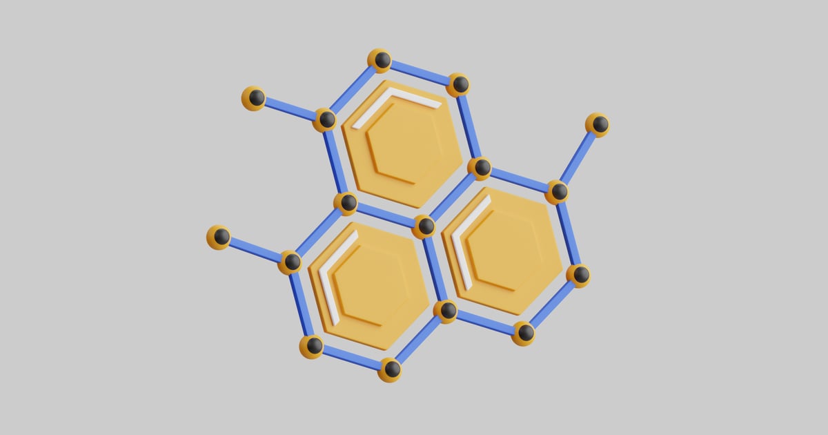 Molecular structure with hexagonal cells 3D, Incl. atom & chemistry ...