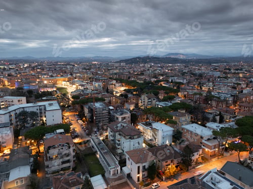 Preview: Aerial view of Rimini at night in the Christmas period