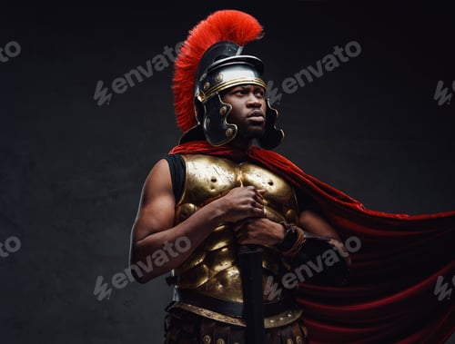 Preview: Furious african warrior with sword going to battle