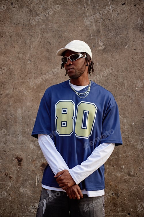Preview: Portrait of Young Adult Black Man Wearing Sunglasses Standing Outdoors