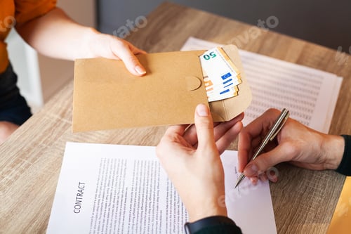 Preview: Human in the office receives the bribe for signing the contract.
