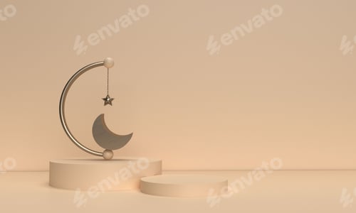 Preview: Cream brown color podium stand stage showcase moon star religion ramadan islam celebration lantern m