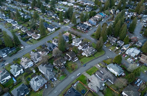 Preview: Aerial View of Canadian Suburban Neighborhood with Residential Homes and Trees