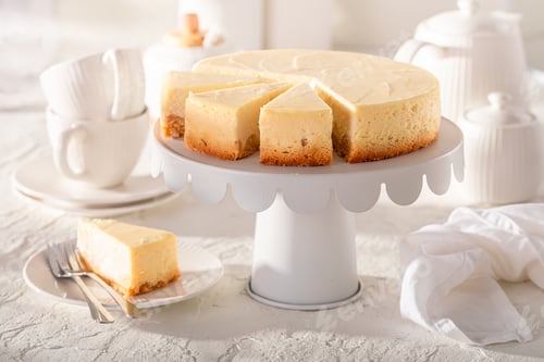 Preview: Tasty New york cheesecake served on white table.