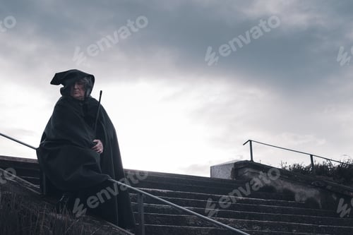 Preview: armed dark fat soldier marching on guard outdoors war evil dark ages concept