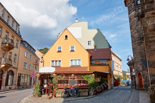 Preview: bicycle on street near building at sunny day in Bad Schandau, Germany