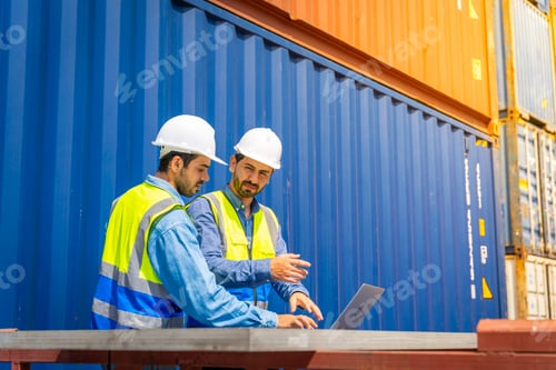 Preview: Group male engineers in a container shipping company