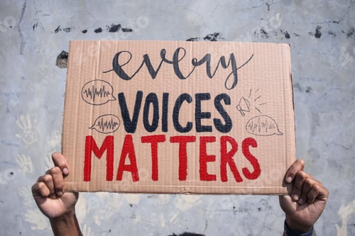 Preview: Close Up Of Handmade Protest Sign With Slogan Every Voices Matters Conveying Message Of Equal Rights