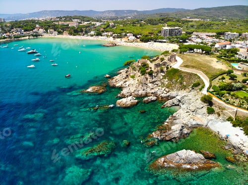 Preview: And rocks in crystal-clear blue water near the La Fosca Beach, Palamos, Costa Brava, Spain