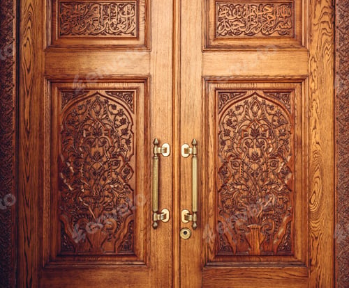 Preview: Wooden Door Decorated with Ornament