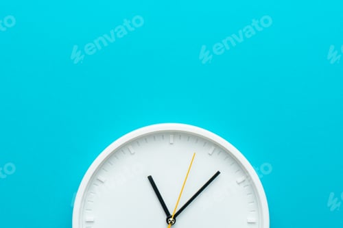 Preview: Photo of Part of White Wall Clock Over Turquiose Blue Background With Copy Space